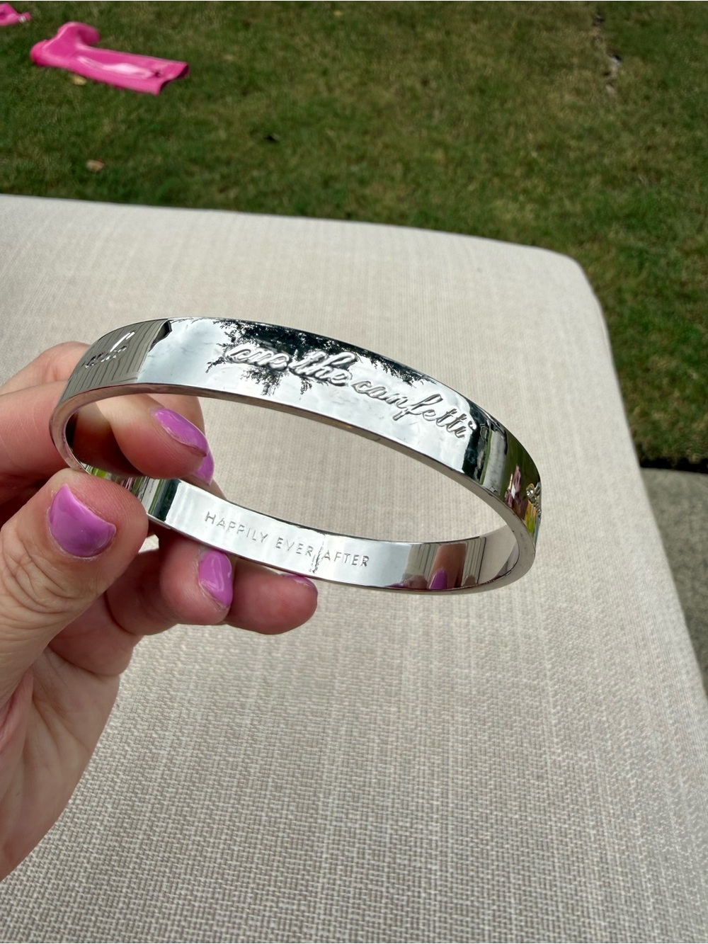 Kate Spade Silver 'Happily Ever After' Engraved Bangle Bracelet Bride
